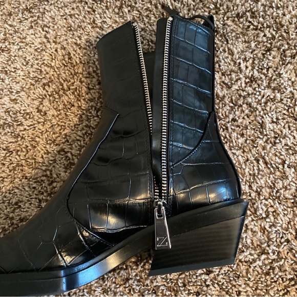ZARA Black Croco Embossed Faux Leather Ankle Women’s Boots Sz US 8-8.5M (39EU) - Picture 10 of 15